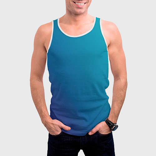Мужская майка без рукавов Градиент - морская глубина / 3D-Белый – фото 3