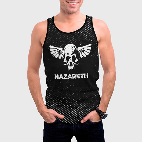 Мужская майка без рукавов Nazareth с потертостями на темном фоне / 3D-Черный – фото 3
