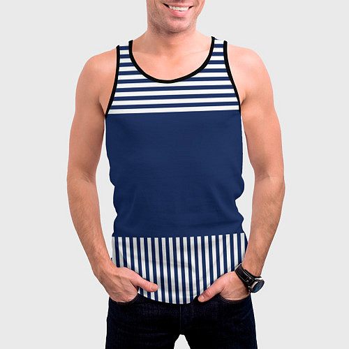 Мужская майка без рукавов Синий полосатый узор / 3D-Черный – фото 3