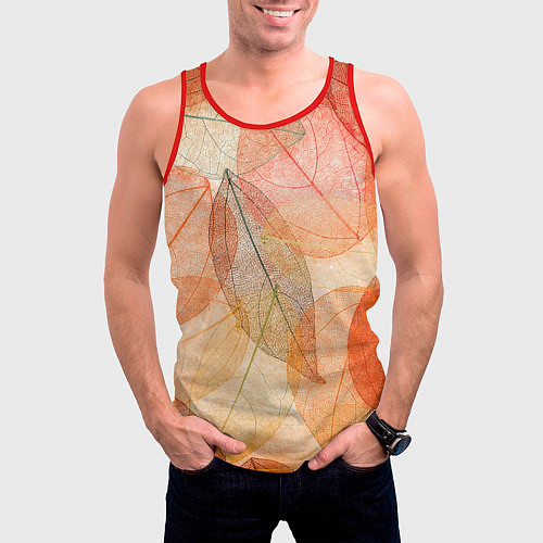 Мужская майка без рукавов Осенние прозрачные листья / 3D-Красный – фото 3