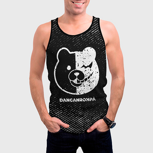 Мужская майка без рукавов Danganronpa с потертостями на темном фоне / 3D-Черный – фото 3