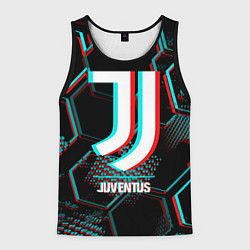 Мужская майка без рукавов Juventus FC в стиле glitch на темном фоне