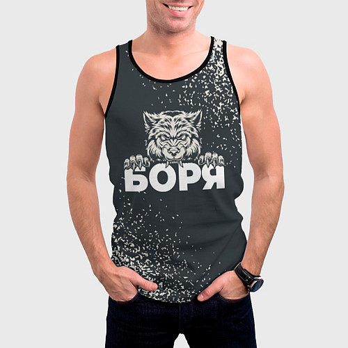 Мужская майка без рукавов Боря зубастый волк / 3D-Черный – фото 3