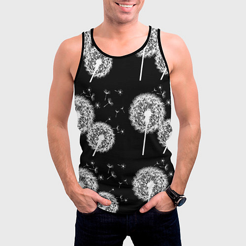 Мужская майка без рукавов Одуванчики - паттерн / 3D-Черный – фото 3
