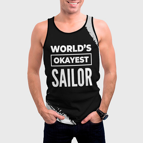 Мужская майка без рукавов Worlds okayest sailor - dark / 3D-Черный – фото 3