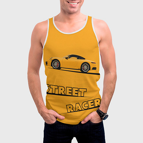 Мужская майка без рукавов Желтая машинка street racer / 3D-Белый – фото 3