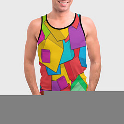 Майка-безрукавка мужская Фон из разноцветных кубиков, цвет: 3D-черный — фото 2