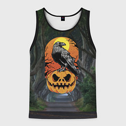 Майка-безрукавка мужская Ворон, сидящий на тыкве - Halloween, цвет: 3D-черный