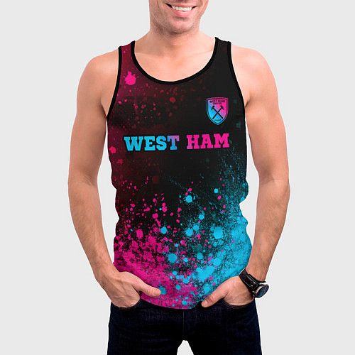 Мужская майка без рукавов West Ham - neon gradient: символ сверху / 3D-Черный – фото 3