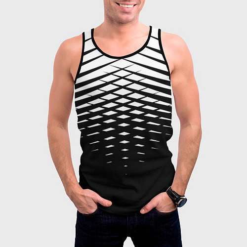 Мужская майка без рукавов Черно-белая симметричная сетка из треугольников / 3D-Черный – фото 3
