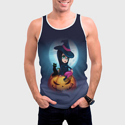 Майка-безрукавка мужская Маленькая прикольная ведьмочка с милым котёнком, цвет: 3D-белый — фото 2