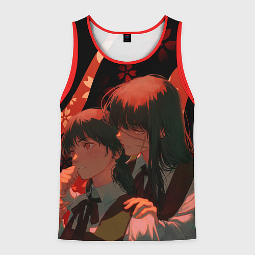 Мужская майка без рукавов Аса Митака и Демон войны - Человек бензопила / 3D-Красный – фото 1