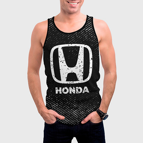 Мужская майка без рукавов Honda с потертостями на темном фоне / 3D-Черный – фото 3