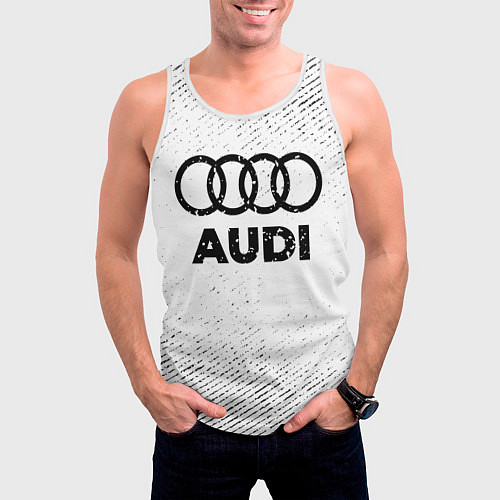 Мужская майка без рукавов Audi с потертостями на светлом фоне / 3D-Белый – фото 3