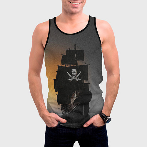 Мужская майка без рукавов Пиратский фрегат / 3D-Черный – фото 3