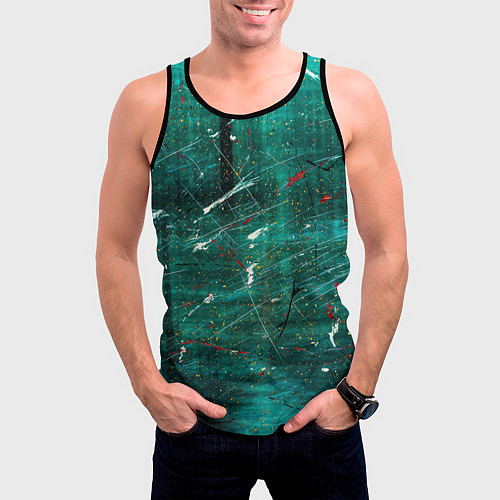 Мужская майка без рукавов Светло-зелёный туман, краски и царапины / 3D-Черный – фото 3