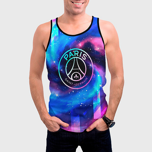 Мужская майка без рукавов PSG неоновый космос / 3D-Черный – фото 3