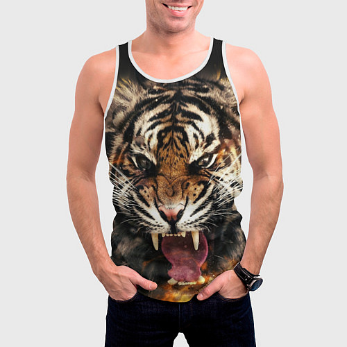 Мужская майка без рукавов Оскал тигра / 3D-Белый – фото 3