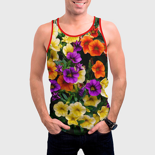 Мужская майка без рукавов Разноцветная петуния / 3D-Красный – фото 3