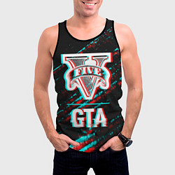 Майка-безрукавка мужская GTA в стиле glitch и баги графики на темном фоне, цвет: 3D-черный — фото 2