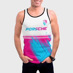 Майка-безрукавка мужская Porsche neon gradient style: символ сверху, цвет: 3D-черный — фото 2