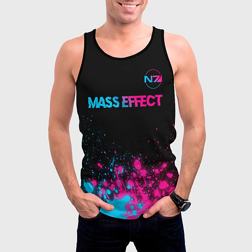 Мужская майка без рукавов Mass Effect - neon gradient: символ сверху / 3D-Черный – фото 3