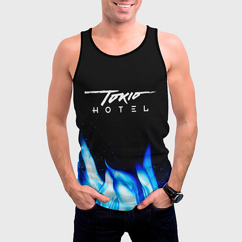 Мужская майка без рукавов Tokio Hotel blue fire / 3D-Черный – фото 3