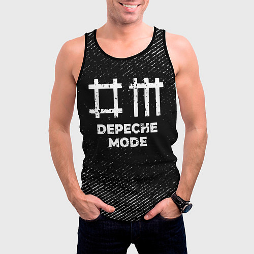 Мужская майка без рукавов Depeche Mode с потертостями на темном фоне / 3D-Черный – фото 3