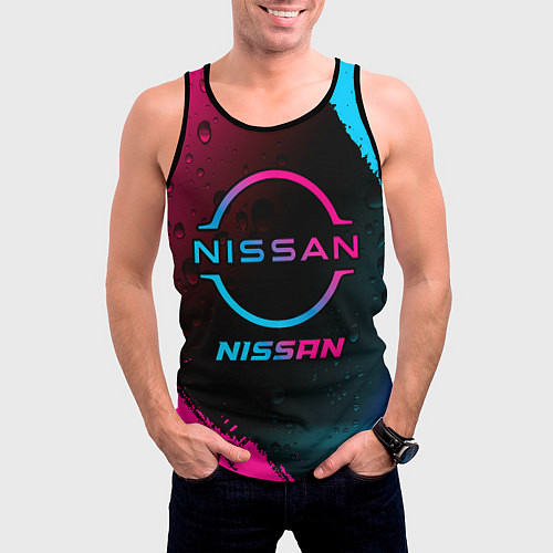 Мужская майка без рукавов Nissan - neon gradient / 3D-Черный – фото 3