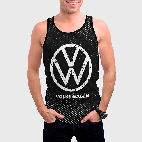 Мужская майка без рукавов Volkswagen с потертостями на темном фоне / 3D-Черный – фото 3