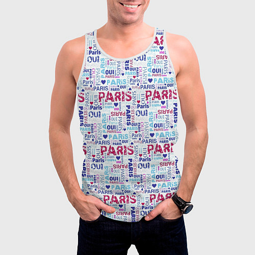 Мужская майка без рукавов Парижская бумага с надписями - текстура / 3D-Белый – фото 3