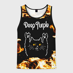Майка-безрукавка мужская Deep Purple рок кот и огонь, цвет: 3D-черный
