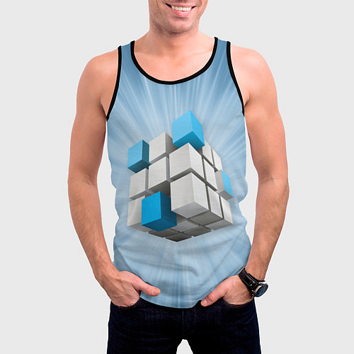 Мужская майка без рукавов Трёхцветный кубик Рубика / 3D-Черный – фото 3
