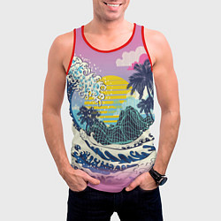 Майка-безрукавка мужская Штормовые океанские волны и пальмы, цвет: 3D-красный — фото 2