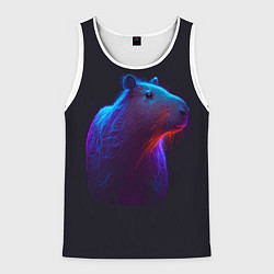 Майка-безрукавка мужская Неоновая капибара на чёрном фоне, цвет: 3D-белый