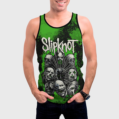 Мужская майка без рукавов Slipknot green abstract / 3D-Черный – фото 3