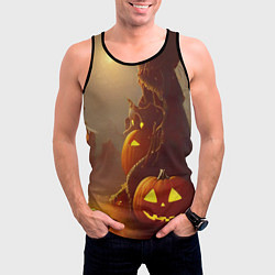 Майка-безрукавка мужская Жуткое дерево и улыбающаяся тыква на Хэллоуин, цвет: 3D-черный — фото 2