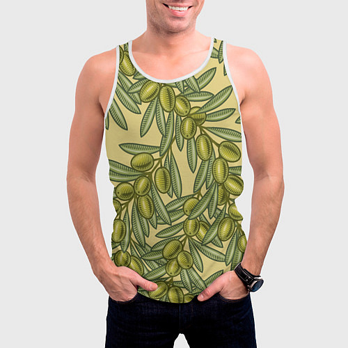 Мужская майка без рукавов Винтажные ветви оливок / 3D-Белый – фото 3