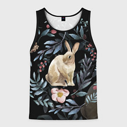 Майка-безрукавка мужская Новогодний кролик - Веточки и цветочки, цвет: 3D-черный