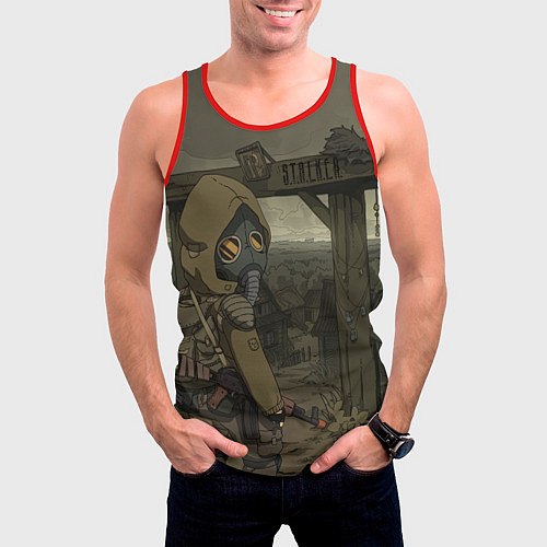 Мужская майка без рукавов STALKER тень чернобыля нарисованный постер / 3D-Красный – фото 3