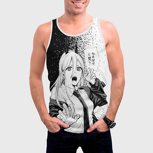 Мужская майка без рукавов Пауэр - Брызги - Человек-бензопила / 3D-Белый – фото 3