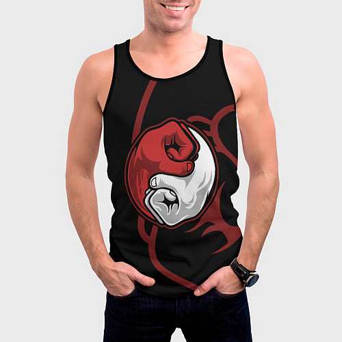 Мужская майка без рукавов Братский инь-янь / 3D-Черный – фото 3