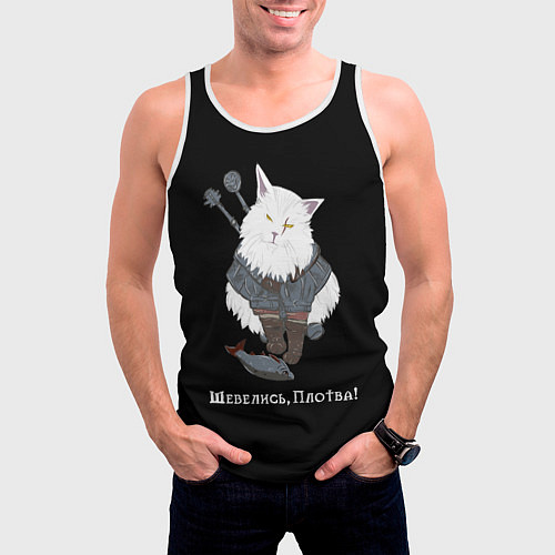 Мужская майка без рукавов Котьмак Плотва чёрный / 3D-Белый – фото 3