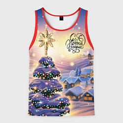 Майка-безрукавка мужская Новогодняя елочка в деревне, цвет: 3D-красный