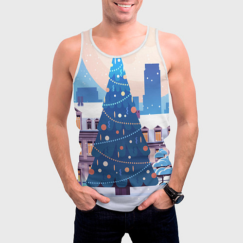 Мужская майка без рукавов Новогодняя елочка / 3D-Белый – фото 3