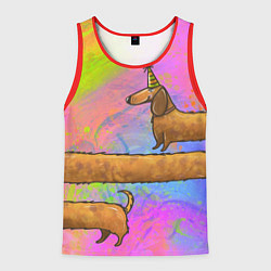 Майка-безрукавка мужская Очень-очень длинная такса, цвет: 3D-красный