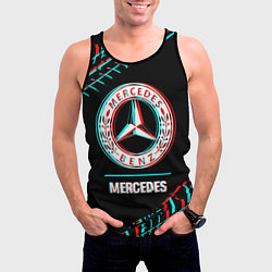 Майка-безрукавка мужская Значок Mercedes в стиле glitch на темном фоне, цвет: 3D-черный — фото 2