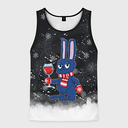 Майка-безрукавка мужская Новогодний кролик с бокалом, цвет: 3D-черный