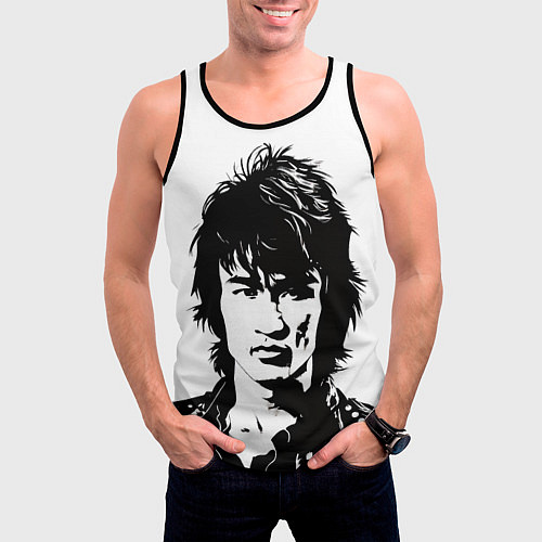 Мужская майка без рукавов Виктор Цой чёрно-белый рисунок / 3D-Черный – фото 3