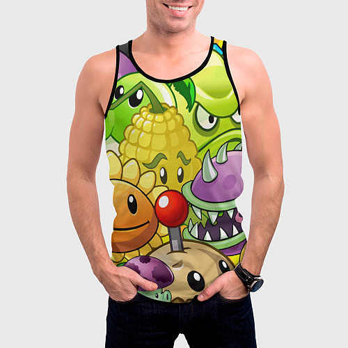 Мужская майка без рукавов Растения против зомби / 3D-Черный – фото 3